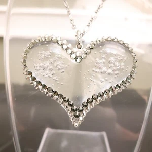 Tarina Tarantino necklace clear Lucite fizzy heart large Swarovski silvertone - Picture 1 of 8