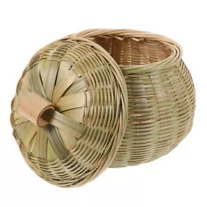 Bamboo Woven Storage Box Organizer Eggs Sundries Basket with Lid Desktop Sundry - Picture 1 of 17