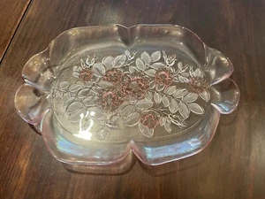 Vintage Mikasa Rosella Large 16" x 11.5” Floral Platter Pink Glass Ruffled Edge - Picture 1 of 6