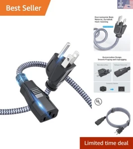 Flexible 25FT 10A Power Cord - Nylon Braided, Certified for Long-Lasting Use - Photo 1/9
