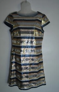 Vince Camuto, Vestido, Brillo, Dorado/Negro/Plateado, Manga Corta - Imagen 1 de 10