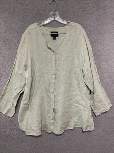 Tahari 100% Linen Button Up Tunic Shirt Women's Size 2X Roll Tab 3/4 Sleeve - Picture 1 of 5