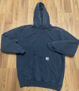 Carhartt Hoodie Mens Medium Navy Pullover Kangaroo Pocket Workwear Sweatshirt - Picture 1 of 11