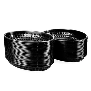 50 Pack Black Oval Fast Food Baskets Food Serving Tray for Sandwiches Burgers - Picture 1 of 7