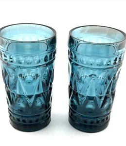 Juego de 2 MCM Vaso Vintage Kings Crown Vidrio Azul Huella 5 1/2" Alto - Imagen 1 de 7