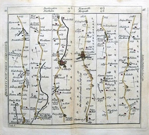 DURHAM NEWCASTLE MORPETH ROAD MAP BY CARINGTON BOWLES c1782 GENUINE ANTIQUE - Picture 1 of 5