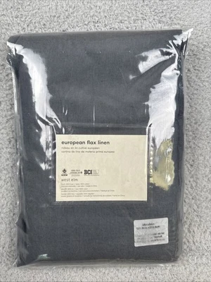 West Elm European Flax Linen Curtain Panel Lined Light Filter 48x84 Graphite NEW - Image 1 of 4