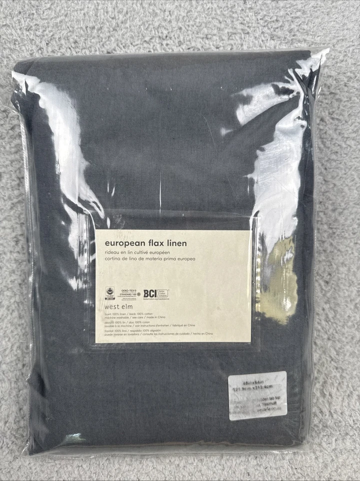 West Elm European Flax Linen Curtain Panel Lined Light Filter 48x84 Graphite NEW - Image 1 of 4