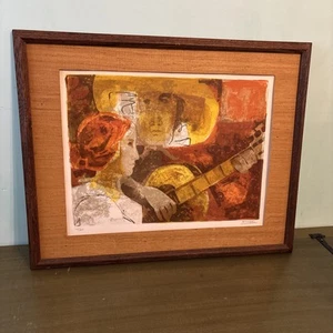 Alvar Sunol signed numbered color lithograph Musician Guitar Woman Framed - Picture 1 of 6