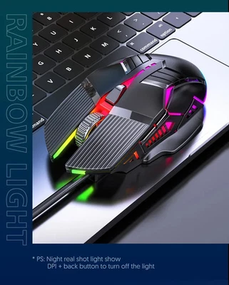 New 3200DPI Ergonomic Wired Gaming Mouse USB  Silent Mouse With LED Lights - Image 1 of 4