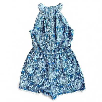 Anthropologie Ranna Gill Mameluco Halter Cuello Azul Floral Pompón Nuria Grande Foto 1 de 4