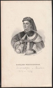 c1840 Sir Richard Whittington *England Lord Mayor of London Lithographie-Porträt - Picture 1 of 1