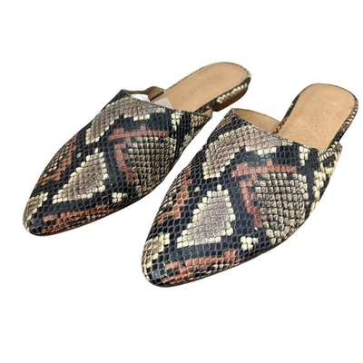 Zapatos Mocasines Planos Madewell Remi Slides Estampado Piel de Serpiente Punta Mules Talla 9 Foto 1 de 4