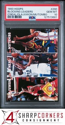1993 HOOPS #290 HAKEEM OLAJUWON-SHAQUILLE O'NEAL-DIKEMBE MUTOMBO HOF PSA 10 - Image 1 of 3