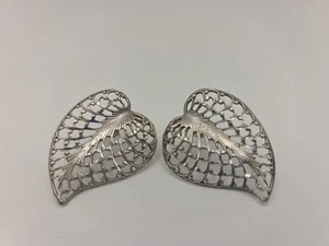 925 Sterling Silver Filigree Leaf Post Earrings Vintage Signed (M) - Picture 1 of 8