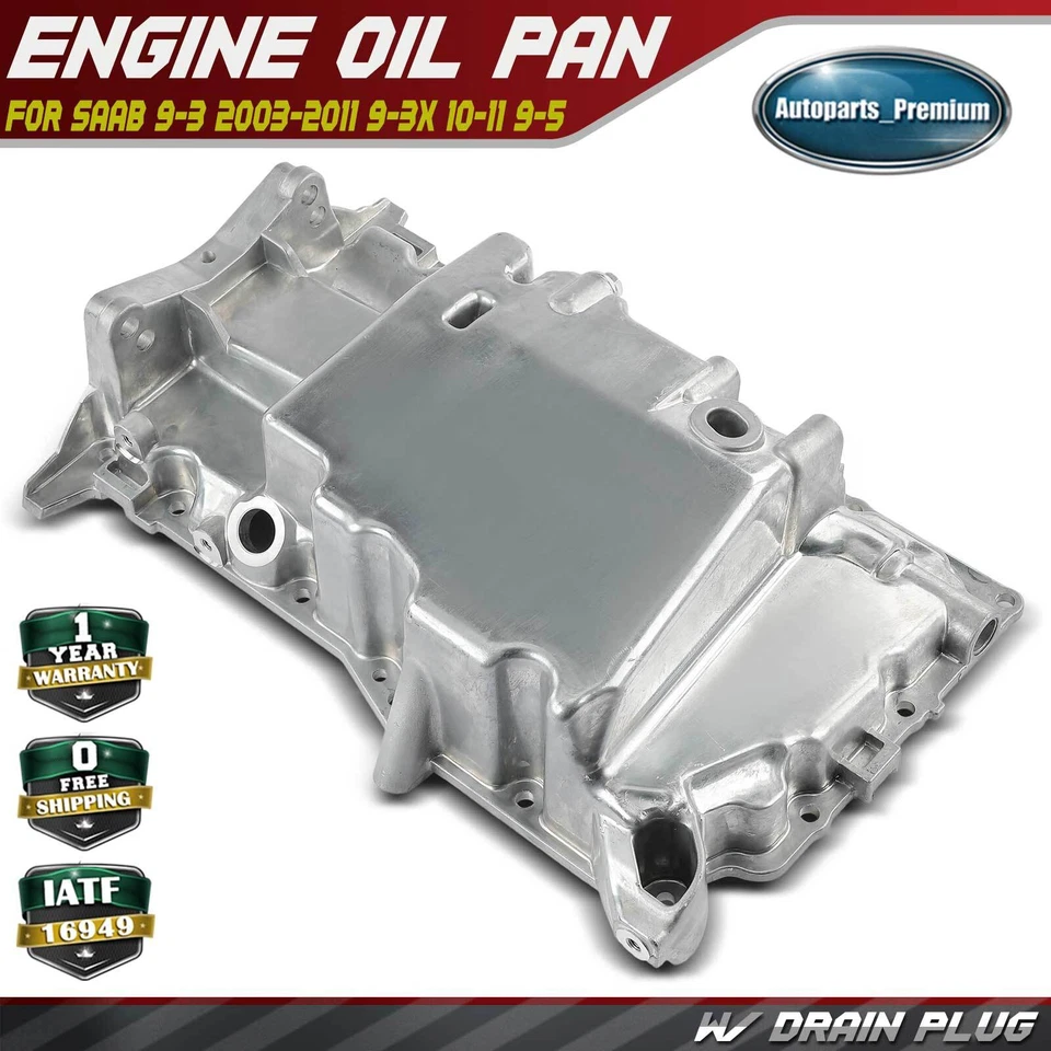 Engine Oil Pan w/ Drain Plug for Saab 9-3 2003-2011 9-3X 10-11 9-5 2011 L4 2.0L - Image 1 of 4