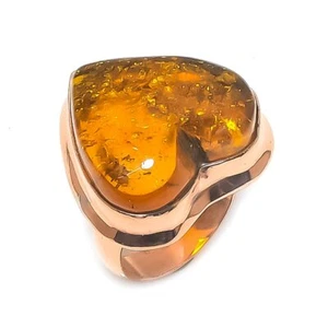 Baltischer Bernstein Edelstein Handarbeit Kupfer Schmuck Ring Größe 9 für Sie W077 - Bild 1 von 4