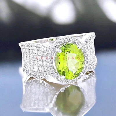 Peridot Oval Cut Gemstone With 925 Sterling Silver Ring For Men's #E335 - Image 1 of 4