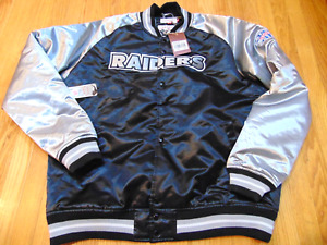 MITCHELL & NESS NFL OAKLAND RAIDERS SILVER SATIN JACKET SIZE 2XL repaired