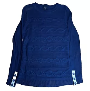Talbots women’s Navy Pullover long sleeve Button Cuff Cable Knit Sweater|Size:MP - Picture 1 of 22