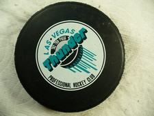 IHL Las Vegas Thunder Logo Vintage KKLZ Ad Official Hockey Puck Collect Pucks