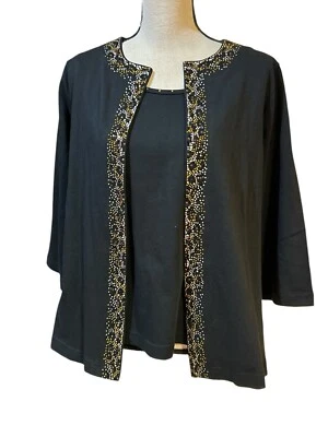 Cárdigan Quacker Factory Negro Talla M Combo 2 en Uno Manga 3/4 Marrón Estrás Foto 1 de 4