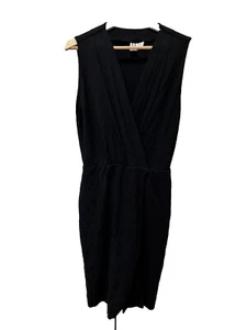 Anne Klein Black Sleeveless Shirred Sheath Dress Sz 14 Black Wool Pleated Front - Picture 1 of 6
