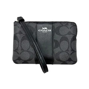 NUEVO Muñequera Coach Signature PVC Cuero Cremallera Esquina F58035 Negro Gris - Imagen 1 de 8