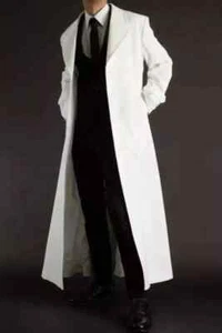 Mens's White Genuine Fashinable Leather Trench Coat Handmade Formal Casual - Picture 1 of 6