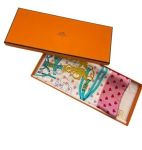 HERMES Scarf Carre45 Petit Carre Silk Brides de Gala Love Pink W/Tags Box Used. - Picture 1 of 5