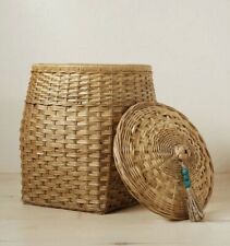 Opalhouse designed Round Rattan Basket with Tassel Lid Natural 18