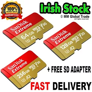 ORIGINAL SanDisk EXTREME Micro SD Card 64 128 256 GB for 4K video + FREE ADAPTER - Picture 1 of 10