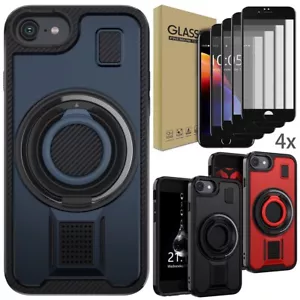 For Apple iPhone 8 Shockproof Thin Slim Ring Stand Phone Case / Tempered Glass - Picture 1 of 32
