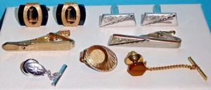 Lot of 8 Pieces of Vintage Men's Jewelry Cufflinks Tie Tacks Tie Clips - Picture 1 of 3