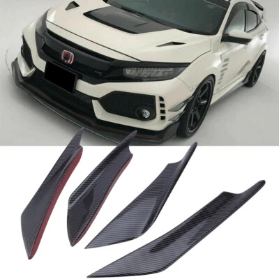 For Honda Civic Carbon Fiber Front Bumper Canards Diffuser Lip Splitter Fins JQ - Image 1 of 4