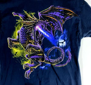 Vintage 90er Dragon AOP Blue Flame Jerzees Hi Densi-T Large Herren schwarz - Bild 1 von 8