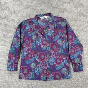 Diane Von Furstenberg Shirt Small S Purple Button Up Blouse Top VTG Womens - Picture 1 of 14