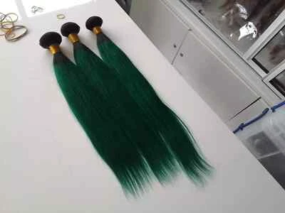 FRAMA DE CABELO HUMANO VIRGEM RETA BRASILEIRA 1B#/VERDE 2 TONS OMBRE PACOTES 18+20+22 - Imagem 1 de 4