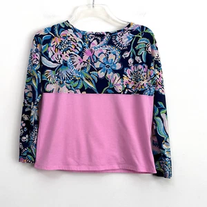 Lilly Pulitzer Girls Finn Top L Long Sleeve Floral Pink Tee Summer Casual Shirt - Picture 1 of 7