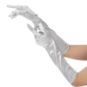 Silver Long Gloves Fancy Dress Flapper Costume Accessory Sexy Halloween Ladies - Picture 1 of 1