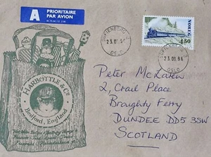 Old Stamp Addressed Envelope From Norway, Postmark 23 September 1993 - Picture 1 of 2