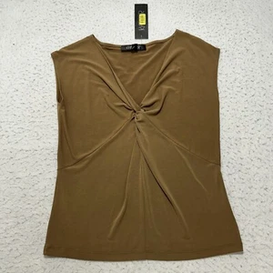 Kasper Women's Small Sleeveless V-Neck Knotted Blouse Tobacco Brown Pullover - Picture 1 of 10
