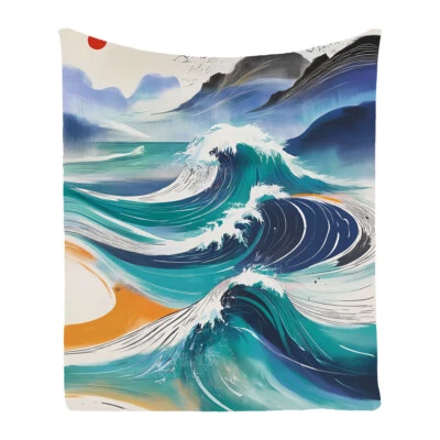 Abstract Colorful Sea Waves Bedspread Sofa Throw Blanket Holiday Birthday Gift - Image 1 of 4