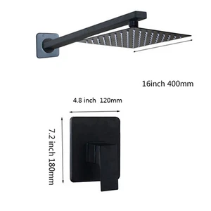 16 inch Matte Black Rainfall Sqaure Shower Head + Mixer Valve Shower Faucet Kits - Picture 1 of 7