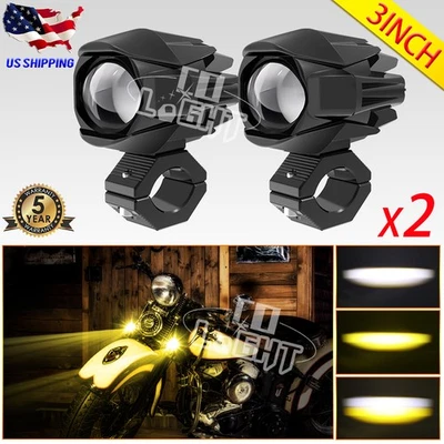 2x LED Motorcycle Spot Lights Headlight Driving Fog Auxiliary Lamp Yellow White - Image 1 of 4