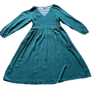 Vestido Midi Ava & Viv 2X Verde com Estampa Azul Manga G Cintura Batida Romântico Boho - Imagem 1 de 4