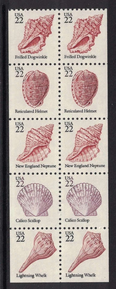 Scott 2117-21- Seashells, Scallop- Booklet Pane of 10- MNH 22c 1985- mint 2121a - Image 1 of 1
