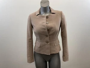 Jacob Women's Beige Suit Jacket Pink Inside Button Up Size Small Polyester Blend - Picture 1 of 3