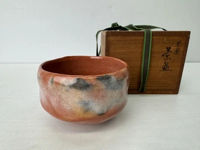 Y9524 CHAWAN Raku-ware cuenco rojo caja firmada Japón antiguo té ceremonia cerámica Foto 1 de 4