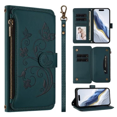 Multi Card Slot Zipper Flip Leather Wallet Flower Covers For Various Phone Case - Image 1 of 4
